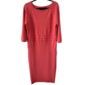 New York & Company Vibrant Coral Long Sleeve Dress
